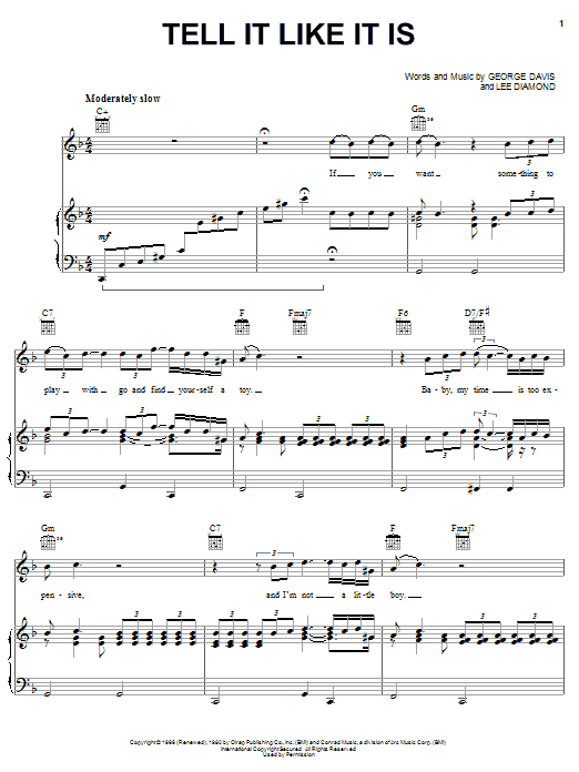 Preview Aaron Neville Tell It Like It Is Pop sheet music, notes and chords for Piano, Vocal & Guitar (Right-Hand Melody), SKU: 22062 Download Aaron Neville Tell It Like It Is sheet music and printable PDF score & Pop music notes