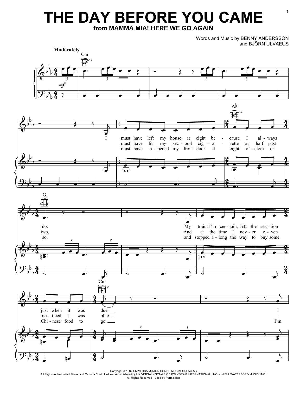 Preview ABBA Day Before You Came (from Mamma Mia! Here We Go Again) Musicals sheet music, notes and chords for Easy Piano, SKU: 254841 sheet music, piano notes, chords, guitar tabs, score, transpose, transcribe, how to play, guide, download, learn, tutorial, progression, song, artist, awards, billboard, mtv, vh1, tour, single, album, release