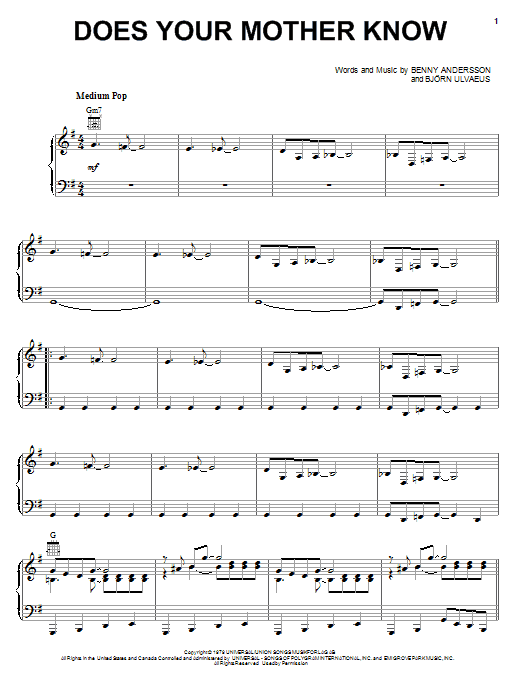 Preview ABBA Does Your Mother Know Pop sheet music, notes and chords for Piano Chords/Lyrics, SKU: 357355 sheet music, piano notes, chords, guitar tabs, score, transpose, transcribe, how to play, guide, download, learn, tutorial, progression, song, artist, awards, billboard, mtv, vh1, tour, single, album, release