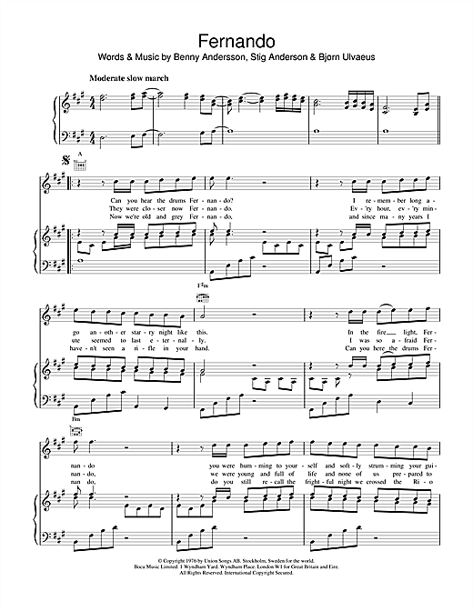 Preview ABBA Fernando Pop sheet music, notes and chords for Soprano (Descant) Recorder, SKU: 104673 sheet music, piano notes, chords, guitar tabs, score, transpose, transcribe, how to play, guide, download, learn, tutorial, progression, song, artist, awards, billboard, mtv, vh1, tour, single, album, release
