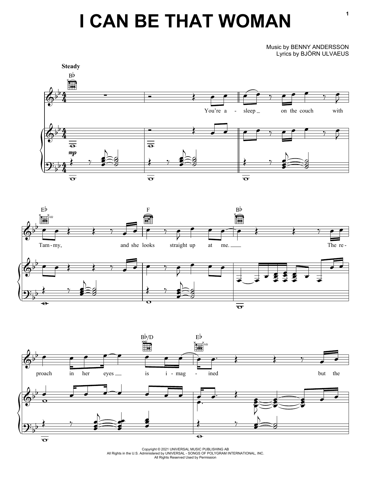 Preview ABBA I Can Be That Woman Pop sheet music, notes and chords for Piano, Vocal & Guitar Chords (Right-Hand Melody), SKU: 521516 Download ABBA I Can Be That Woman sheet music and printable PDF score & Pop music notes