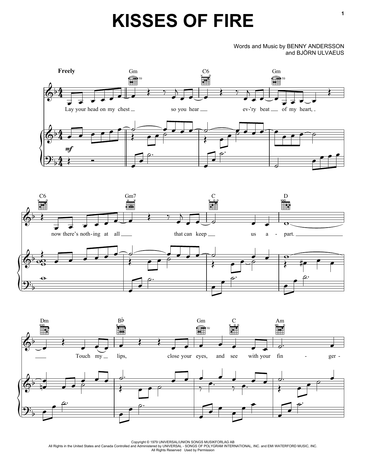 Preview ABBA Kisses Of Fire (from Mamma Mia! Here We Go Again) Musicals sheet music, notes and chords for Easy Piano, SKU: 254867 sheet music, piano notes, chords, guitar tabs, score, transpose, transcribe, how to play, guide, download, learn, tutorial, progression, song, artist, awards, billboard, mtv, vh1, tour, single, album, release