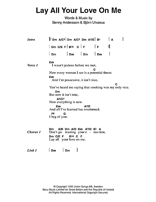 Download ABBA Lay All Your Love On Me sheet music and printable PDF score & Pop music notes