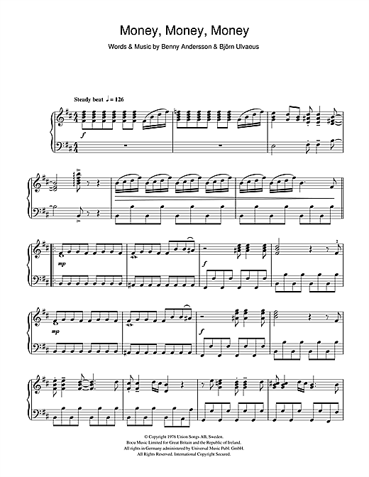 Preview ABBA Money, Money, Money Pop sheet music, notes and chords for SATB, SKU: 121457 sheet music, piano notes, chords, guitar tabs, score, transpose, transcribe, how to play, guide, download, learn, tutorial, progression, song, artist, awards, billboard, mtv, vh1, tour, single, album, release