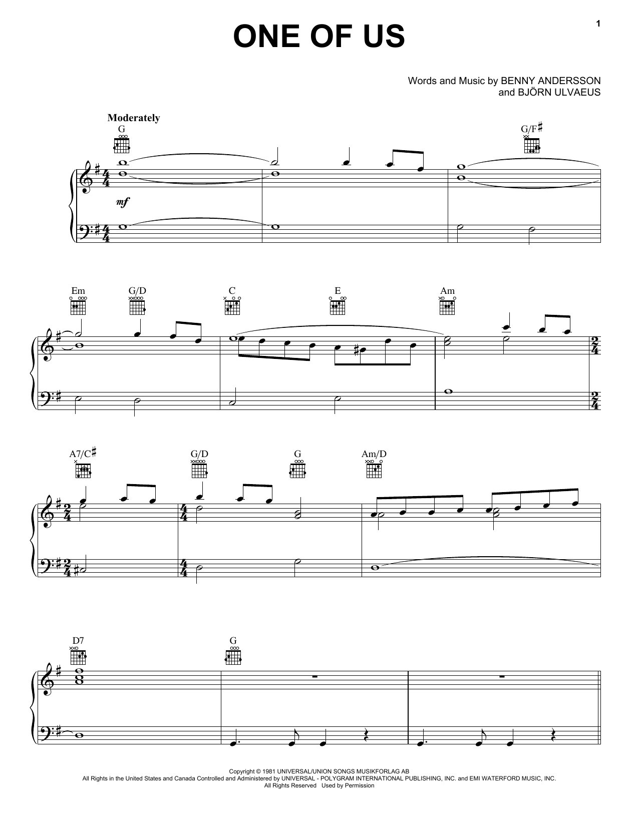 Preview ABBA One Of Us (from Mamma Mia! Here We Go Again) Musicals sheet music, notes and chords for Easy Piano, SKU: 254870 sheet music, piano notes, chords, guitar tabs, score, transpose, transcribe, how to play, guide, download, learn, tutorial, progression, song, artist, awards, billboard, mtv, vh1, tour, single, album, release