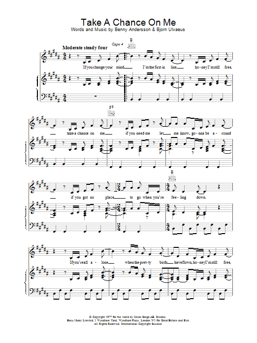 ABBA Take A Chance On Me Sheet Music Real Book Melody, Lyrics & Chords Printable Pop PDF