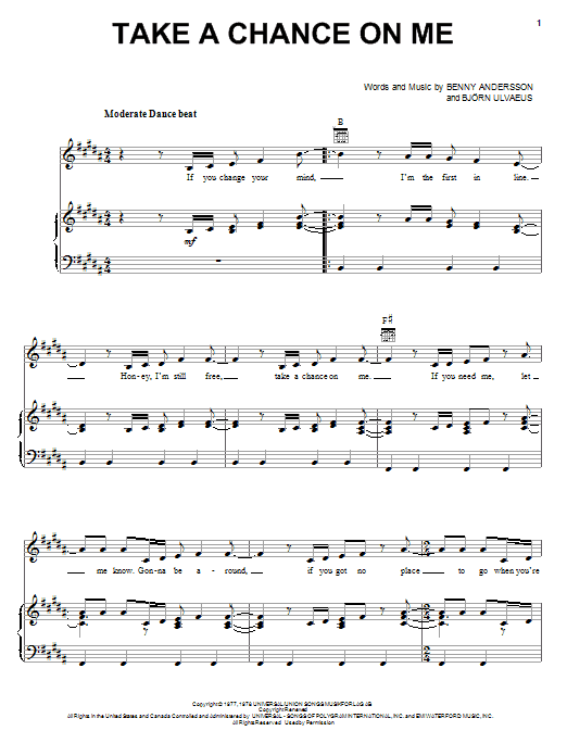 Download ABBA Take A Chance On Me sheet music and printable PDF score & Pop music notes