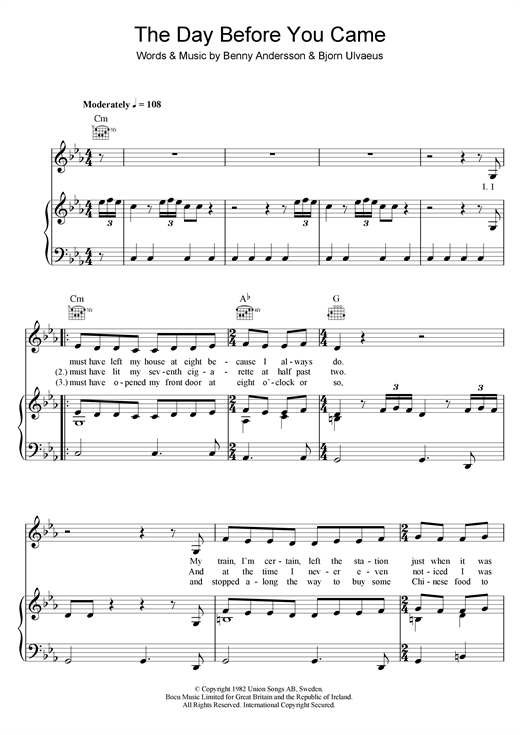The Day Before You Came Sheet Music Notes Abba Chords Download Pop Notes Ukulele Pdf Printable 120014