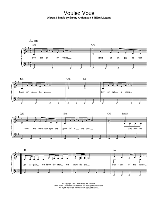 Download ABBA Voulez Vous sheet music and printable PDF score & Pop music notes