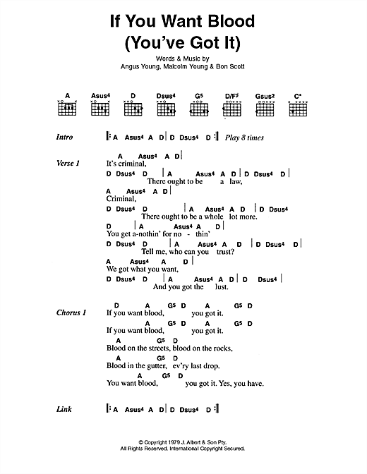 Preview AC/DC If You Want Blood (You've Got It) Rock sheet music, notes and chords for Keyboard, SKU: 115041 sheet music, piano notes, chords, guitar tabs, score, transpose, transcribe, how to play, guide, download, learn, tutorial, progression, song, artist, awards, billboard, mtv, vh1, tour, single, album, release