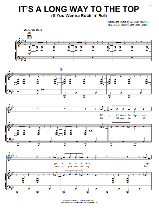 Download AC/DC It's A Long Way To The Top (If You Wanna Rock 'N' Roll) sheet music and printable PDF score & Pop music notes