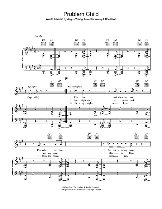Preview AC/DC Problem Child Rock sheet music, notes and chords for Ukulele, SKU: 121474 sheet music, piano notes, chords, guitar tabs, score, transpose, transcribe, how to play, guide, download, learn, tutorial, progression, song, artist, awards, billboard, mtv, vh1, tour, single, album, release