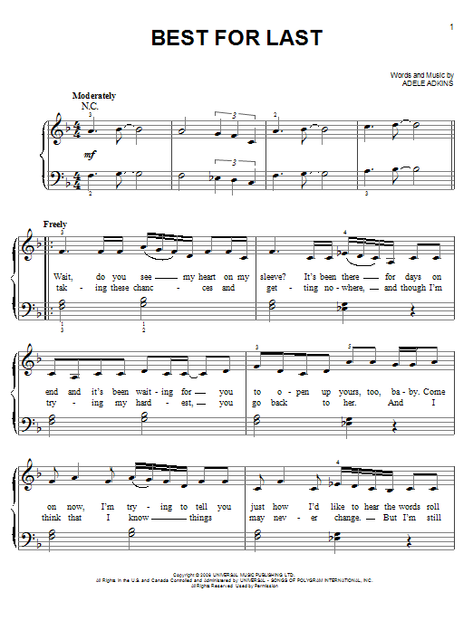 Download Adele Best For Last sheet music and printable PDF score & Pop music notes