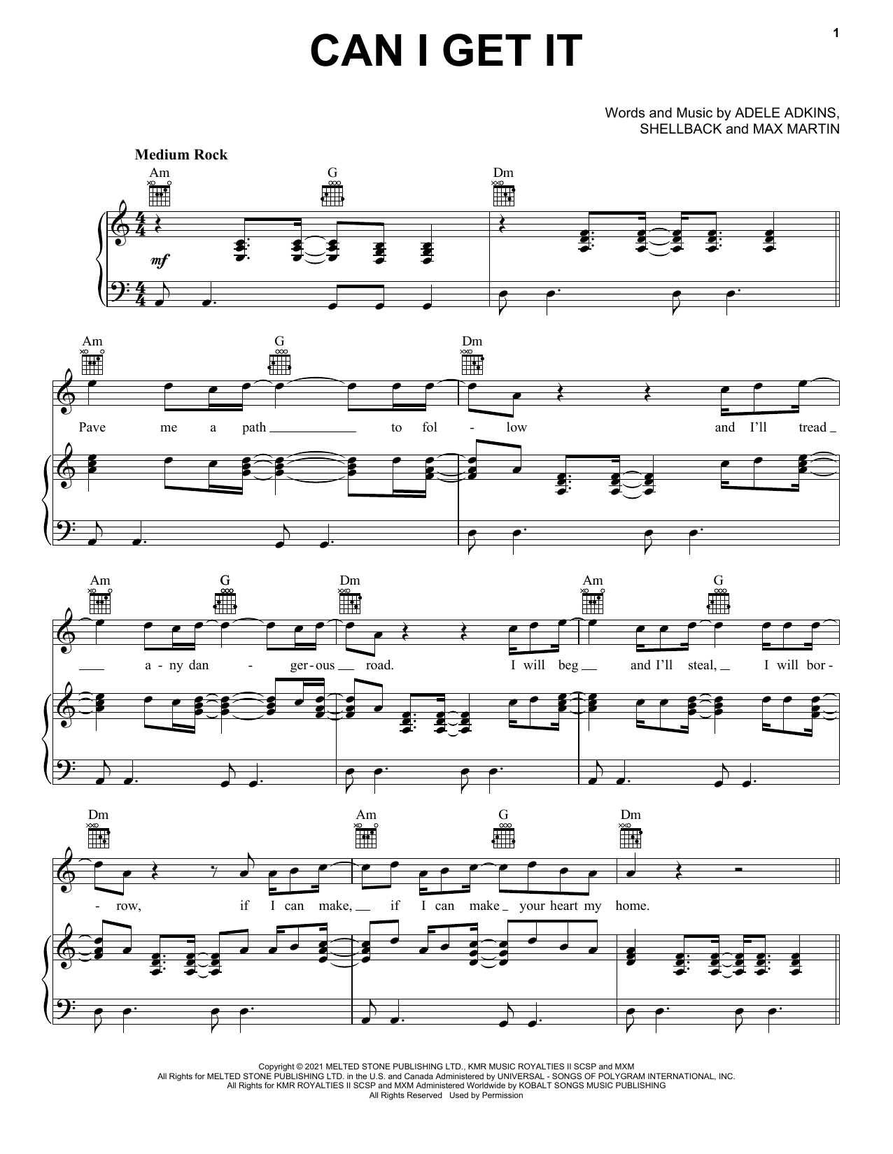 Download Adele Can I Get It sheet music and printable PDF score & Pop music notes