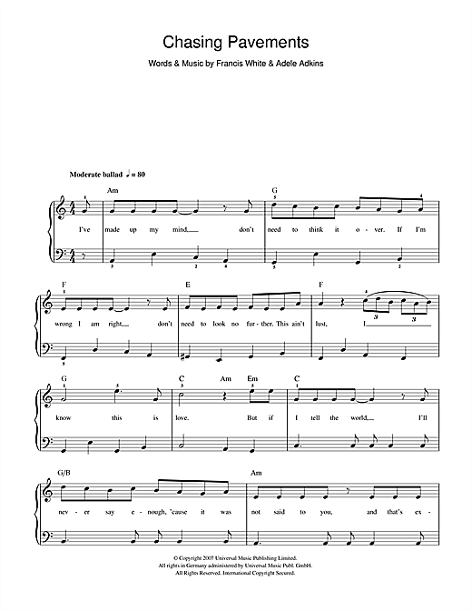 Download Adele Chasing Pavements sheet music and printable PDF score & Pop music notes