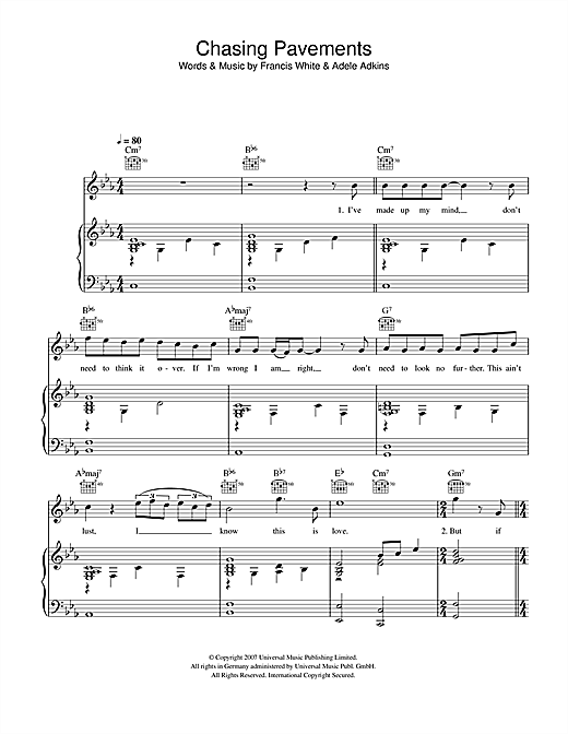 Chasing Pavements Sheet Music Notes Adele Chords Download Rock Notes Lyrics Chords Pdf Printable 185942