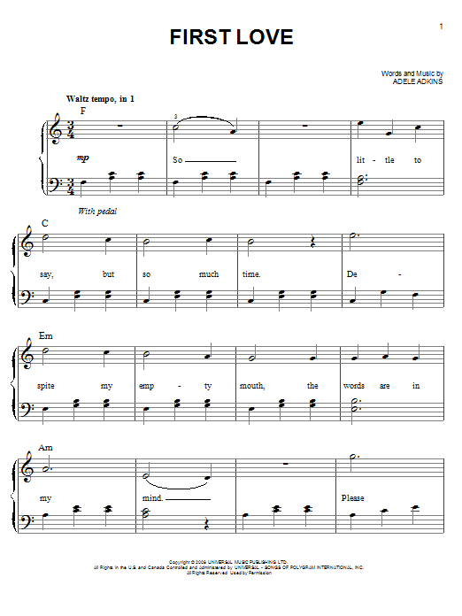 Download Adele First Love sheet music and printable PDF score & Pop music notes