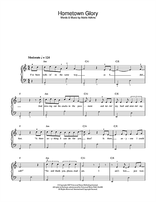Download Adele Hometown Glory (Radio Edit) sheet music and printable PDF score & Pop music notes