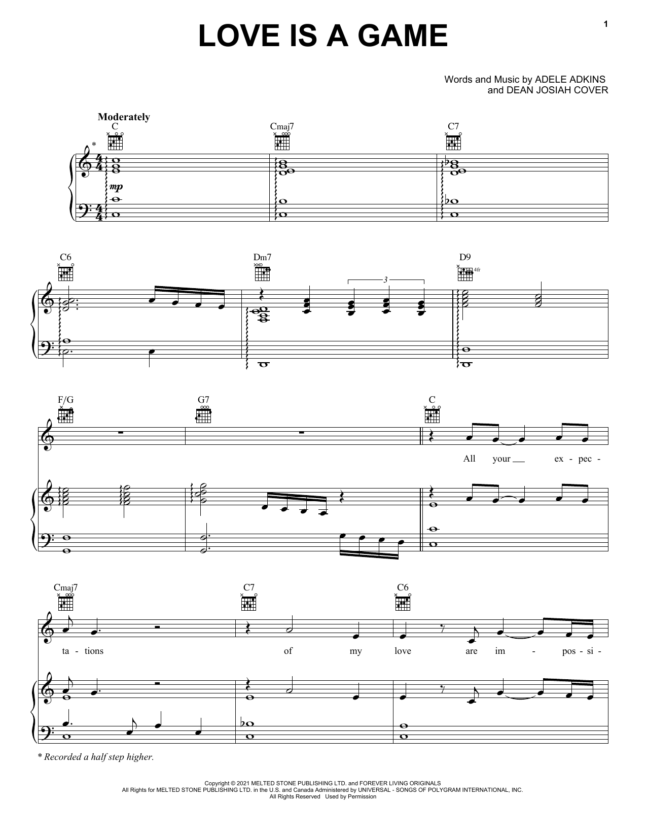Download Adele Love Is A Game sheet music and printable PDF score & Pop music notes