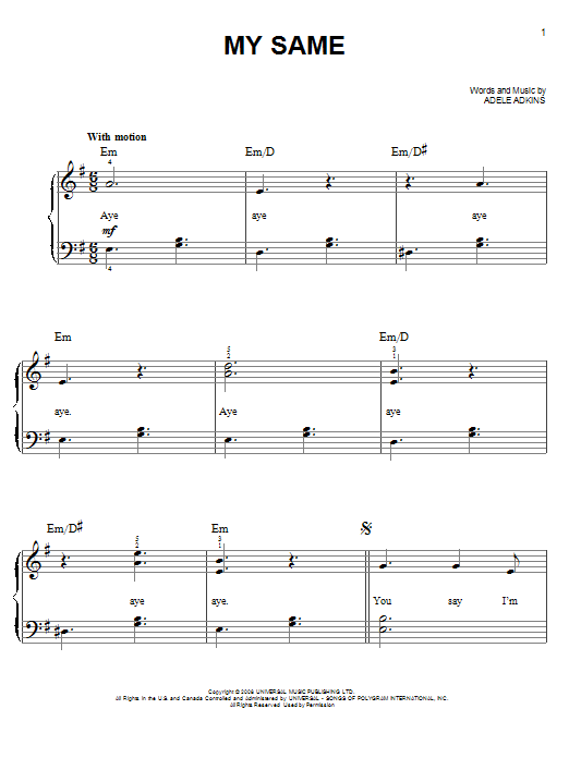 Download Adele My Same sheet music and printable PDF score & Pop music notes