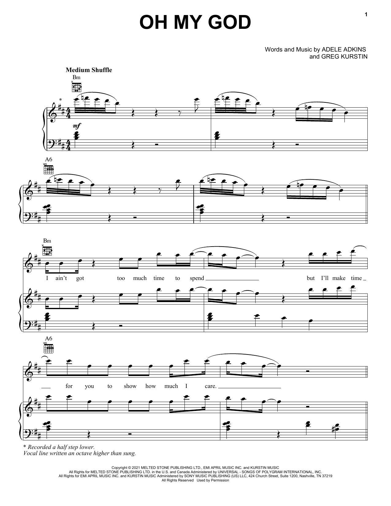 Download Adele Oh My God sheet music and printable PDF score & Pop music notes