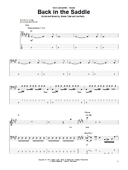 Download Aerosmith Back In The Saddle sheet music and printable PDF score & Pop music notes