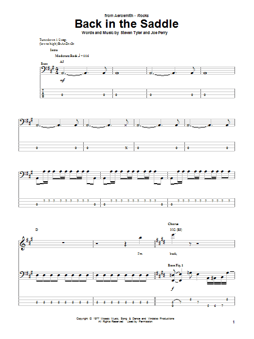 Preview Aerosmith Back In The Saddle Pop sheet music, notes and chords for Piano, Vocal & Guitar (Right-Hand Melody), SKU: 59028 sheet music, piano notes, chords, guitar tabs, score, transpose, transcribe, how to play, guide, download, learn, tutorial, progression, song, artist, awards, billboard, mtv, vh1, tour, single, album, release