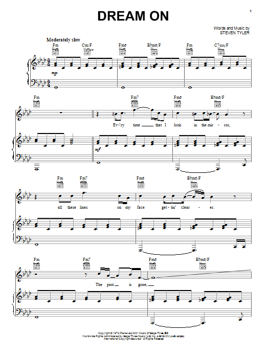 Download Aerosmith Dream On sheet music and printable PDF score & Rock music notes