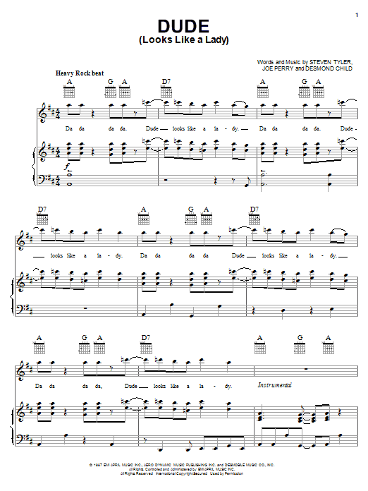 Download Aerosmith Dude (Looks Like A Lady) sheet music and printable PDF score & Pop music notes