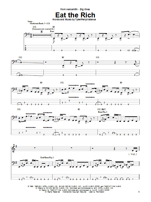 Download Aerosmith Eat The Rich sheet music and printable PDF score & Pop music notes