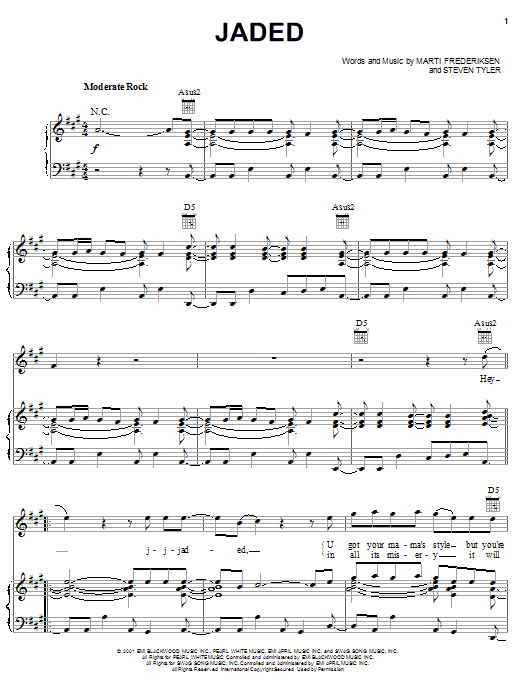Download Aerosmith Jaded sheet music and printable PDF score & Rock music notes