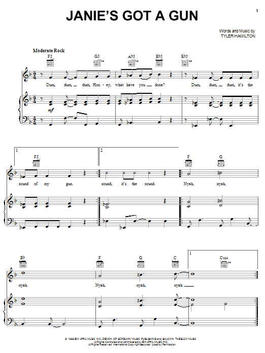 Download Aerosmith Janie's Got A Gun sheet music and printable PDF score & Pop music notes