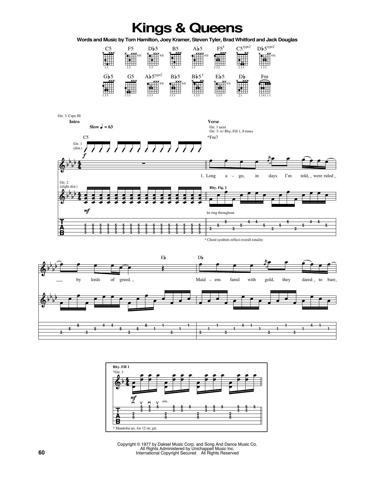 Download Aerosmith Kings & Queens sheet music and printable PDF score & Rock music notes