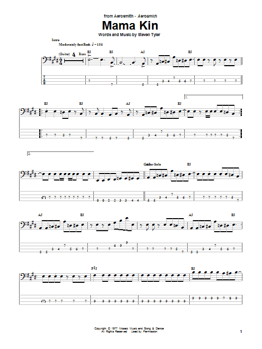 Download Aerosmith Mama Kin sheet music and printable PDF score & Pop music notes