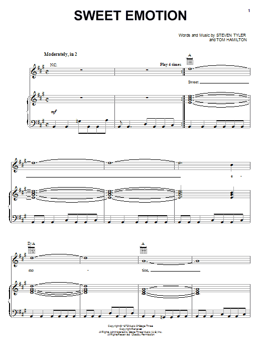 Download Aerosmith Sweet Emotion sheet music and printable PDF score & Pop music notes