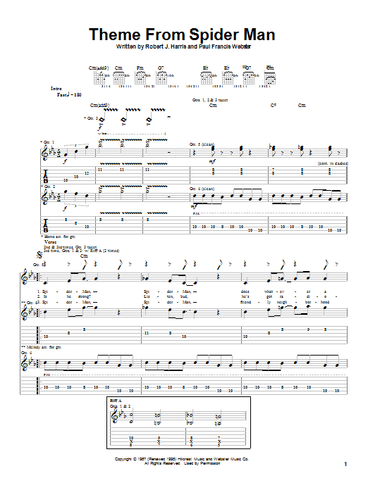 Download Aerosmith Theme From Spider-Man sheet music and printable PDF score & Rock music notes