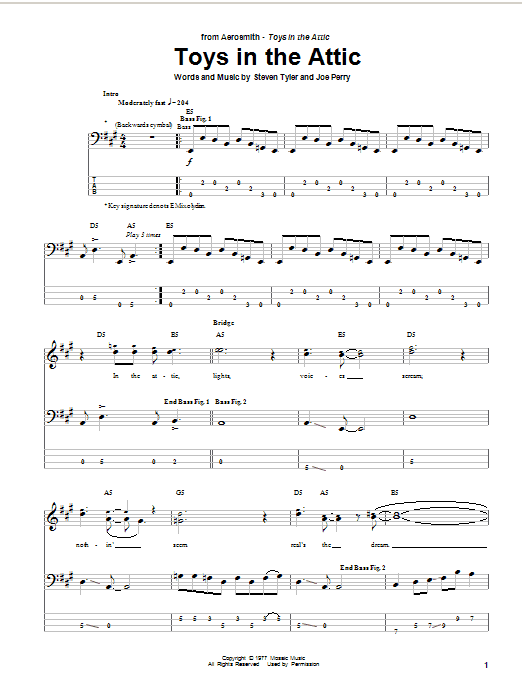 Preview Aerosmith Toys In The Attic Pop sheet music, notes and chords for Bass Guitar Tab, SKU: 30918 Download Aerosmith Toys In The Attic sheet music and printable PDF score & Pop music notes