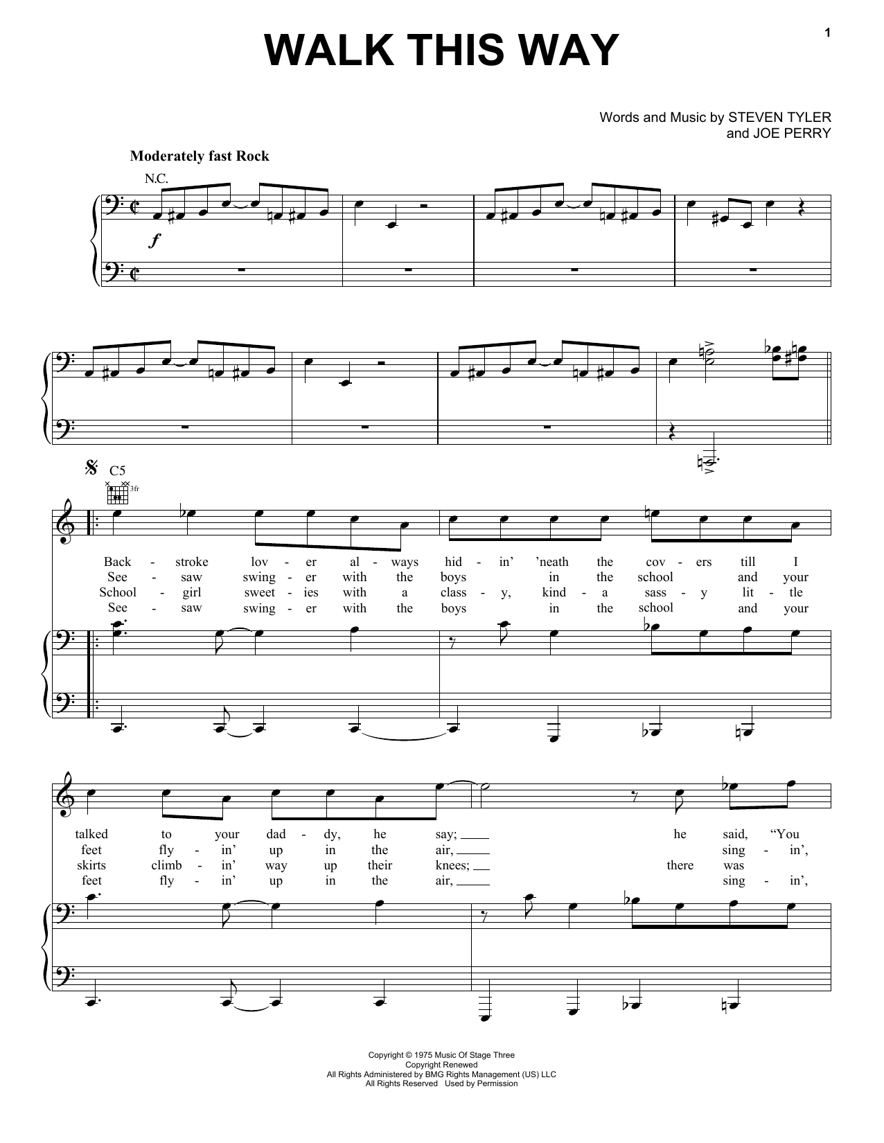 Download Aerosmith Walk This Way sheet music and printable PDF score & Metal music notes