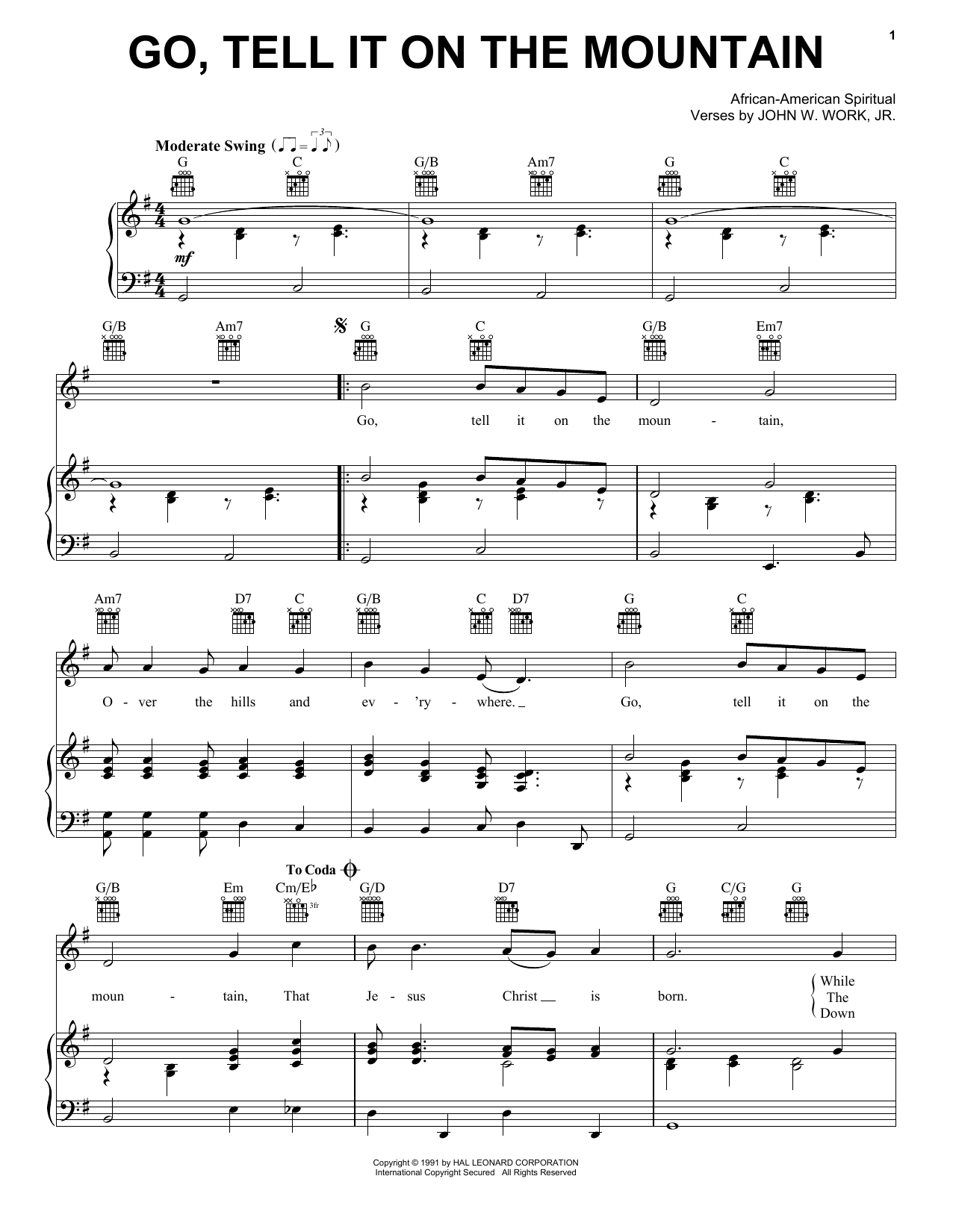 Download African-American Spiritual Go, Tell It On The Mountain sheet music and printable PDF score & Religious music notes