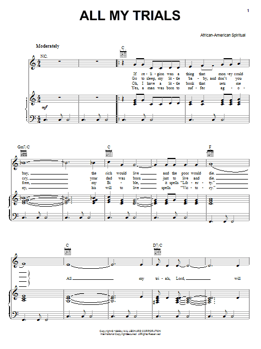 Preview African-American Spiritual All My Trials Hymn sheet music, notes and chords for Piano, SKU: 73581 sheet music, piano notes, chords, guitar tabs, score, transpose, transcribe, how to play, guide, download, learn, tutorial, progression, song, artist, awards, billboard, mtv, vh1, tour, single, album, release