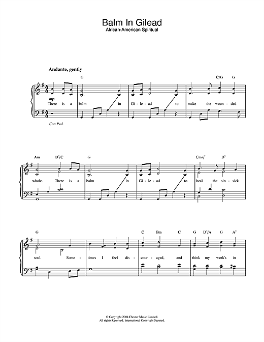 Preview African-American Spiritual Balm In Gilead Hymn sheet music, notes and chords for Piano & Vocal, SKU: 51738 sheet music, piano notes, chords, guitar tabs, score, transpose, transcribe, how to play, guide, download, learn, tutorial, progression, song, artist, awards, billboard, mtv, vh1, tour, single, album, release