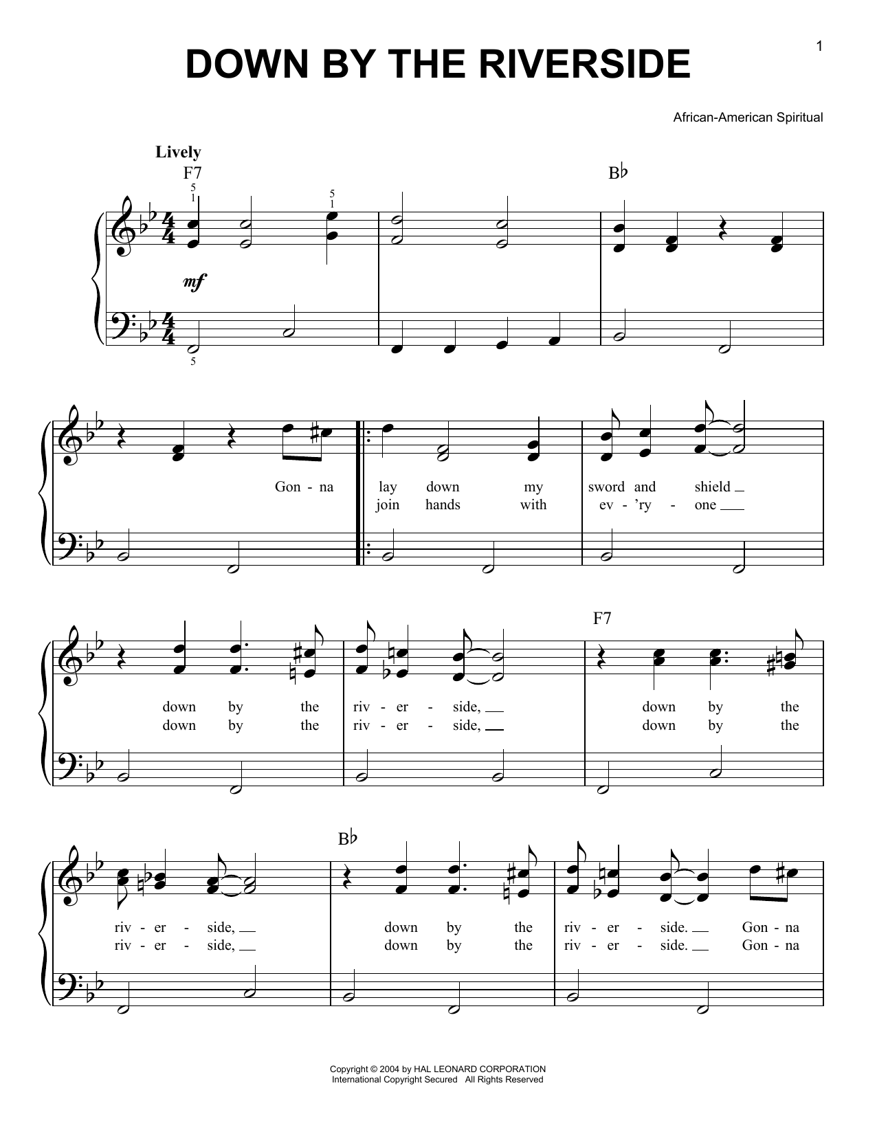 Download African-American Spiritual Down By The Riverside sheet music and printable PDF score & Folk music notes