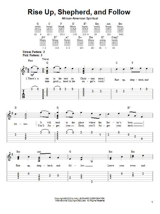 Preview African-American Spiritual Rise Up, Shepherd, And Follow Winter sheet music, notes and chords for Ukulele, SKU: 160739 sheet music, piano notes, chords, guitar tabs, score, transpose, transcribe, how to play, guide, download, learn, tutorial, progression, song, artist, awards, billboard, mtv, vh1, tour, single, album, release