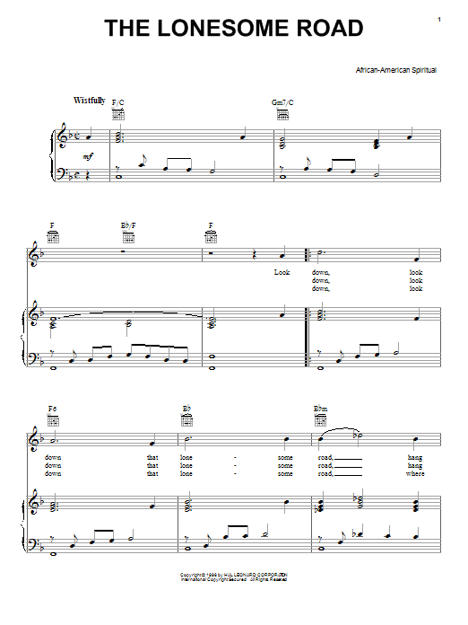Preview African-American Spiritual The Lonesome Road Religious sheet music, notes and chords for Piano, SKU: 73584 sheet music, piano notes, chords, guitar tabs, score, transpose, transcribe, how to play, guide, download, learn, tutorial, progression, song, artist, awards, billboard, mtv, vh1, tour, single, album, release