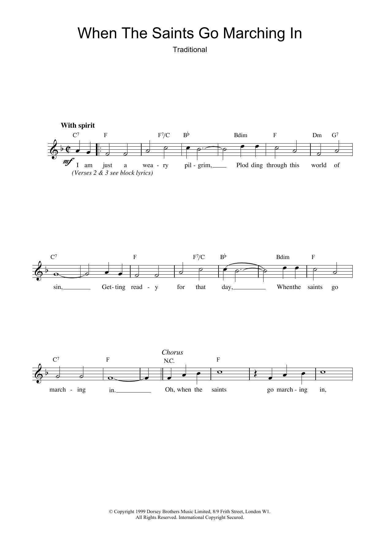 Download African-American Spiritual When The Saints Go Marching In sheet music and printable PDF score & Folk music notes