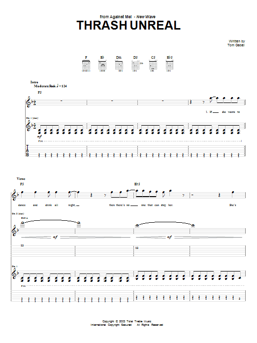 Preview Against Me! Thrash Unreal Pop sheet music, notes and chords for Guitar Tab, SKU: 69504 Download Against Me! Thrash Unreal sheet music and printable PDF score & Pop music notes