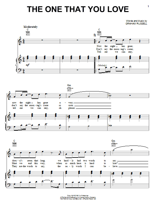 Preview Air Supply The One That You Love Pop sheet music, notes and chords for Lyrics & Chords, SKU: 82037 Download Air Supply The One That You Love sheet music and printable PDF score & Pop music notes