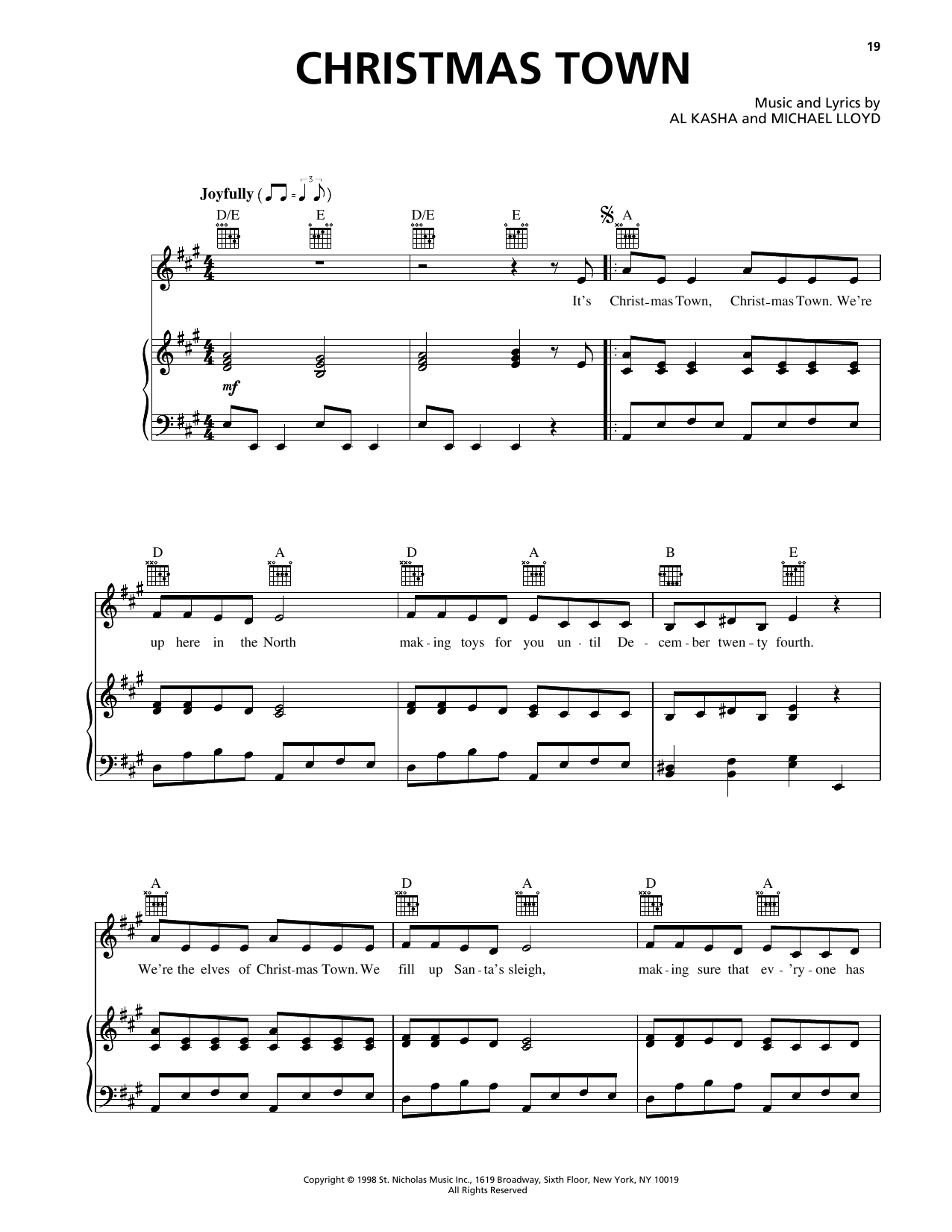 Al Kasha Christmas Town (from Rudolph The Red Nosed Reindeer) Sheet Music Notes & Chords for Piano, Vocal & Guitar Chords (Right-Hand Melody) - Download or Print PDF Al Kasha Christmas Town (from Rudolph The Red Nosed Reindeer) Sheet Music & Chords for Piano, Vocal & Guitar Chords (Right-Hand Melody) - Download or Print PDF