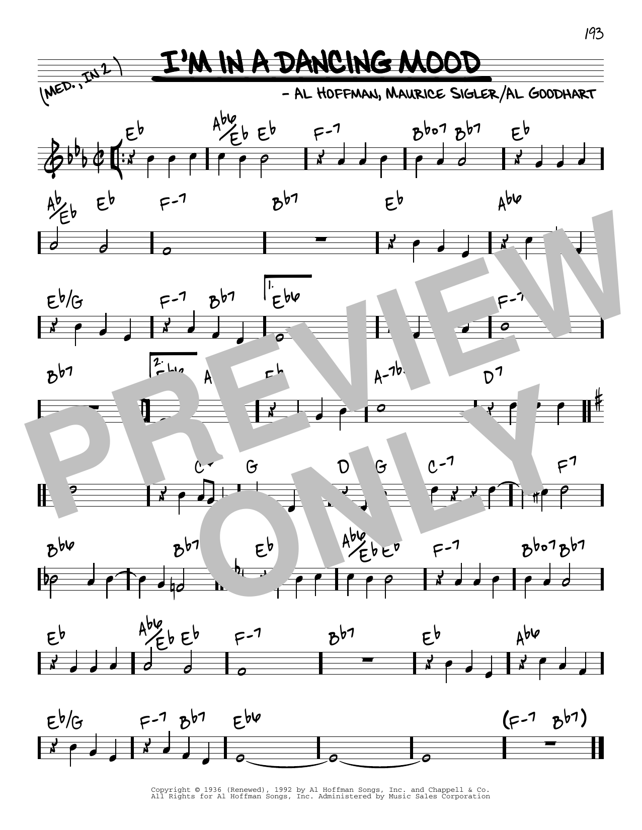 Preview Al Goodhart I'm In A Dancing Mood Jazz sheet music, notes and chords for Real Book – Melody & Chords, SKU: 466165 Download Al Goodhart I'm In A Dancing Mood sheet music and printable PDF score & Jazz music notes