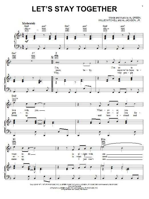 Download Tina Turner Let's Stay Together sheet music and printable PDF score & Pop music notes